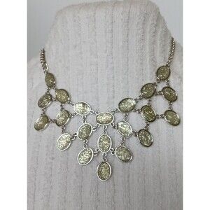 Etc! Signed Glitter Sparkles Resin Web Bib Necklace on Silver Curb Chain 16"